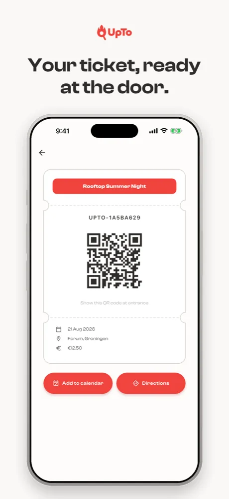 An UpTo ticket with its QR code